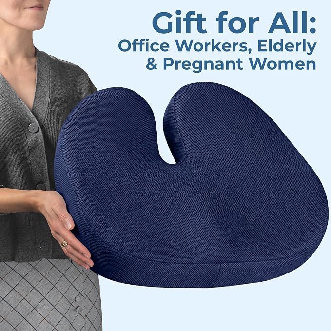 5 STARS UNITED Seat Cushion - Memory Foam Chair Cushion for Tailbone Pain Relief - Ergonomic Support for Coccyx, Sciatica & Butt - Office, Desk & Gaming Chair, Car Seat, Wheelchair, Blue Mesh