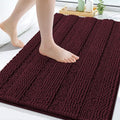 Grandaily Chenille Striped Bathroom Rugs 30x20, Extra Thick and Soft Absorbent Bath Mats, Rubber Backing, Plush Shaggy Shower Carpet, Machine Wash Dry, Bath Rug for Bathroom, Black Cherry