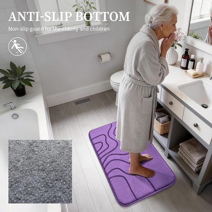 YIHOUSE Memory Foam Bathroom Rugs Sets 3 Piece - Extra Thick Ultra Soft Absorbent Bath Mat Set, Non-Slip Machine Washable Bath Rugs for Bathroom, Tub & Shower, Home Decor Accessories, Purple