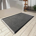 AMOAMI Upgraded Waffle Bath Mat, Super Absorbent Non Slip Bath Mats for Bathroom Floor, Washable Bathroom Rugs with Tassels, Rubber Backed Bathroom Mats, Ultra Soft, 17" x 24", Black & Cream