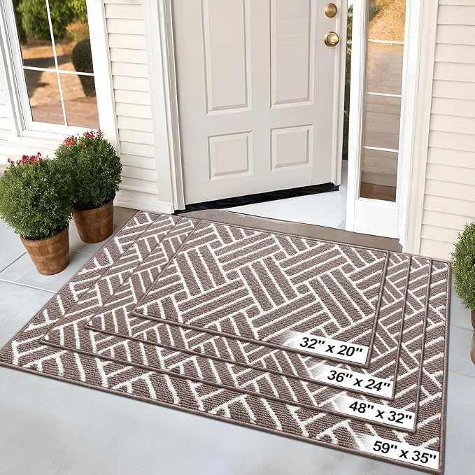 OLANLY Indoor Door Mat, 32x20 Inch, Dirt Resistant and Absorbent, Non-Slip Rubber Backing Floor Mats, Easy Clean Low-Profile Doormat for Entryway, Front Door, and Inside Entrance, Brown