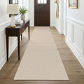 KOZYFLY Cotton Runners for Hallway 3x9, Wide Washable Runner Rug, Woven Non Slip Kitchen Runner, Braided Entryway Rug, Floor Carpet for Foyer, Bedroom, Hall, Ivory/Camel/Brown