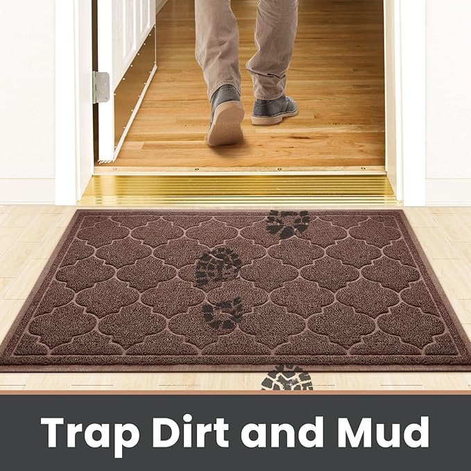 LuxStep Door Mat Large 24"x36"Indoor Outdoor Doormat, Non-Slip Low-Profile Design Floor Mat, Trap Dirt and Dust Front Door Welcome Mat for Entryway,Patio,Garage,High Traffic Areas,Coffee