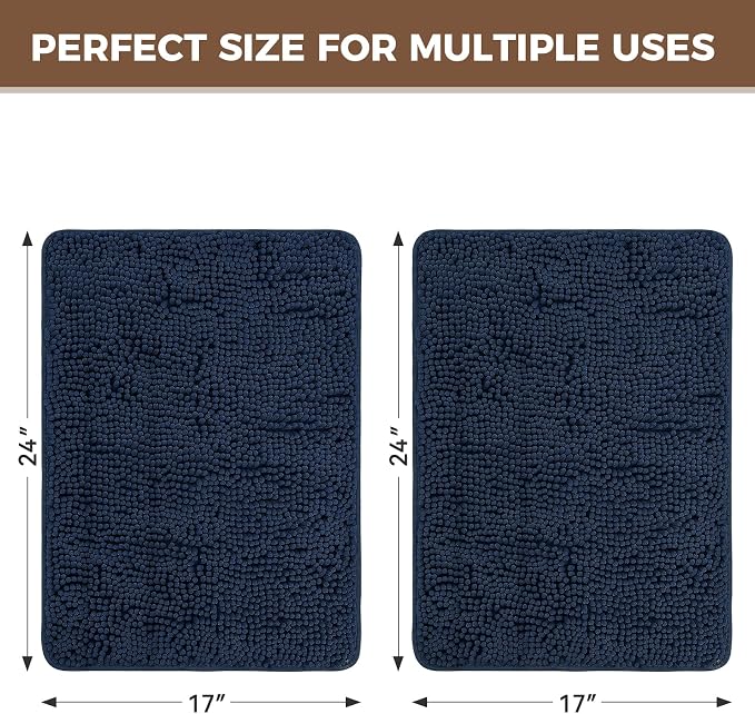 Bcoimo Bathroom Rug Set, Chenille Bathroom Rugs, Absorbent Non Slip Plush Bath Mats, Machine Washable Fast Drying Floor Mats for Tub, Shower, Sink, Vanity