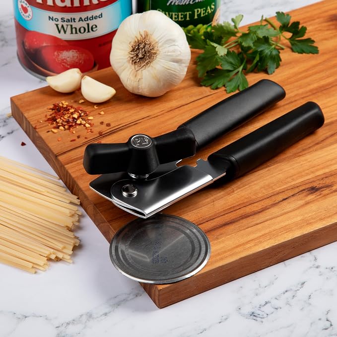 PL8 Can Opener - Stainless Steel Cutting Wheel for smooth edge, Ergonomic Soft-Grip Handles, Built-In Bottle Opener, Durable and Easy to Clean Kitchen Tool