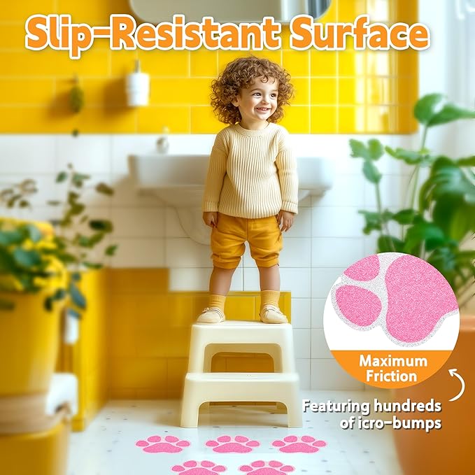 Secopad Non-Slip Bathtub Stickers, 20 PCS Large Safety Bathroom Tubs Showers Treads Adhesive Decals with Scraper (Pink)