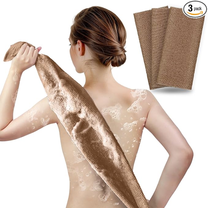 ARCH&M Exfoliating Washcloth for Shower, 35-Inch, 3 Pack | Japanese Beauty Washcloth, Back Scrubber for Daily Use, Textured Poly Nylon Body, Smoother-Looking Skin, Quick-Dry