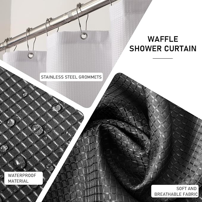 XLHOMO Black Bathroom Accessories Set with Wicker Trash Can Shower Curtain and Rugs,Bathroom Sets Small Waste Basket Bathroom Trash Can for Bedroom Bathroom