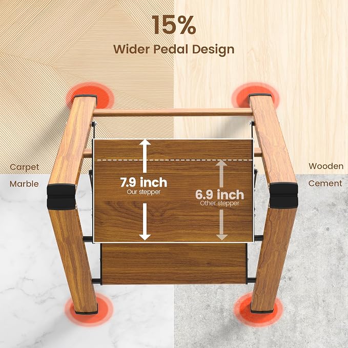 HBTower Step Ladder,Lightweight Aluminum Folding Step Stool with Anti-Slip Wide Pedal,330lbs Capacity Step Ladder for Household,Kitchen,Office - Woodgrain