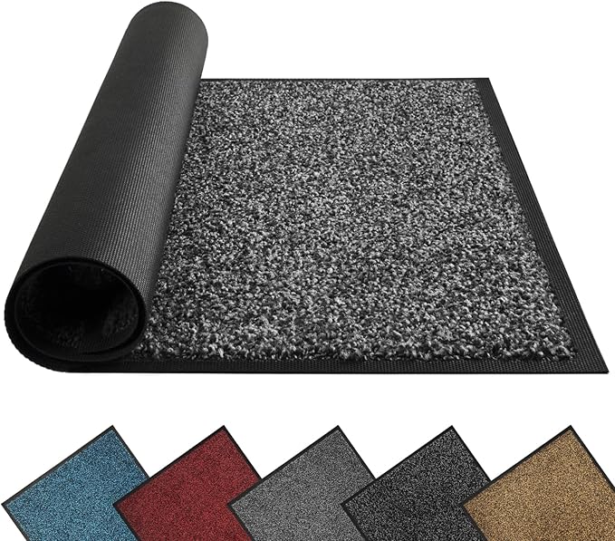Mibao Front Door Mat Indoor Entrance, 32" x 20", Dirt Trapper Welcome Mat for Outdoor Indoor, Non-Slip Waterproof Doormat, Durable Machine Washable Low Profile Entry Rug for Back Door Outside,Grey