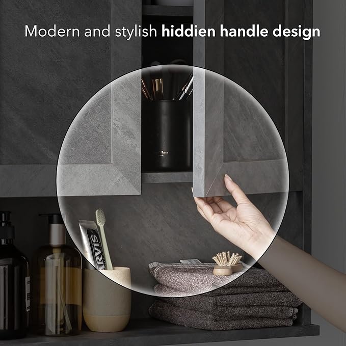 VANIRROR Bathroom Wall Cabinet Over Toilet Storage Cabinets 25x30 in Above Toilet Wood Medicine Cabinets for Bathroom Wall Mounted Cabinet with 2 Door & Adjustable Shelf Texture Grey