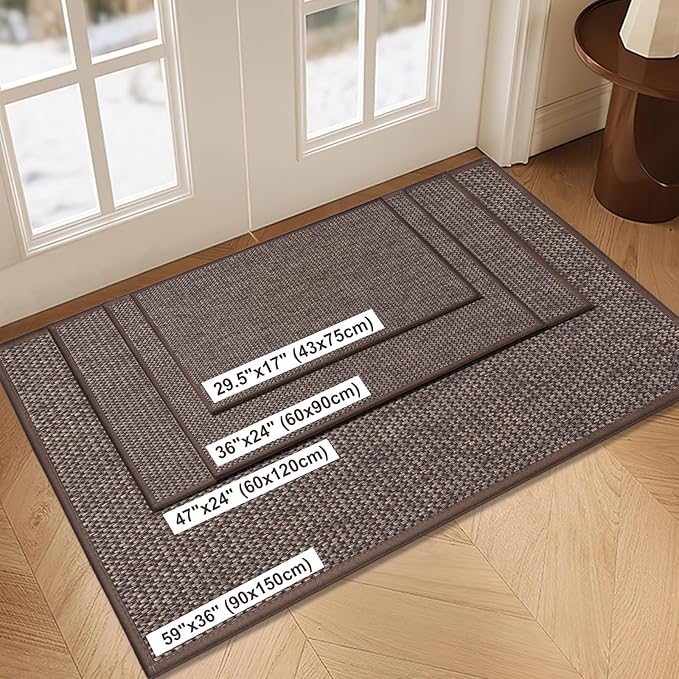 LEKEEPGO Door Mat 24"x36", Non Slip Door Mat Indoor Entrance, Rubber Backing Front Indoor Door mats Washable Absorbent Low-Profile Entryway Entry Resist Dirt Inside Door Mats, Brown