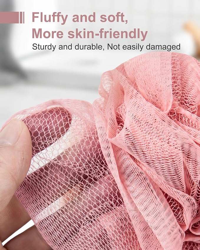 MTDLYICE Loofah Sponge, XXL Large Loofah 100g 4 Pack, Bath Sponge Soft Mesh Shower for Men, Body Scrub, Shower Pouf Bath Accessories, for Body Wash, Soap (Red Soil)