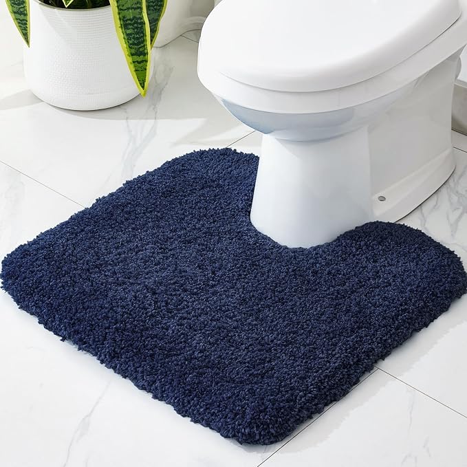 Disolla Toilet Mat 22x24 Navy - Non Slip Fluffy U-Shaped Contour Rug, Ultra-Soft Plush Toilet Floor Mat, Absorbent & Machine Washable