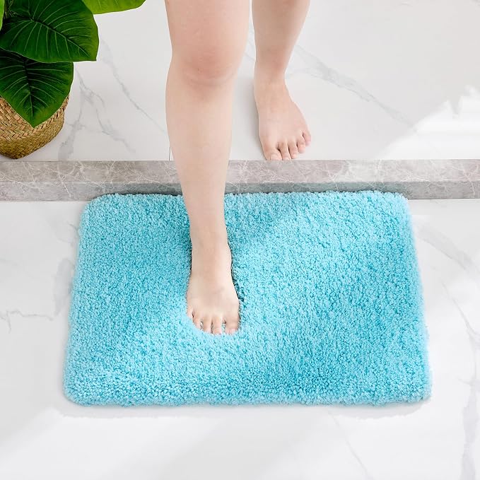 Disolla Sky Blue Bathroom Rug 17x24 - Non-Slip Plush Small Bath Mat, Highly Absorbent & Ultra Soft Fluffy Floor Mat, Machine Washable for Shower and Tub