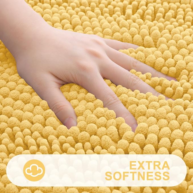 Grandaily Chenille Striped Bathroom Rugs 24x16, Extra Thick and Absorbent Bath Mats, Non-Slip Soft Plush Shaggy Shower Carpet, Machine Wash Dry, Bath Rug for Bathroom, (Small, Yellow)