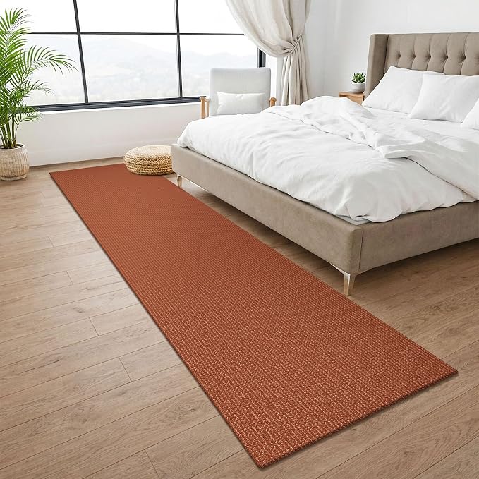 KOZYFLY Orange Runners Rugs for Hallway 2x10, Washable Runner Rug, Woven Non Slip Kitchen Runner, Braided Entryway Rug, Floor Carpet for Entry, Aisle, Hall, Burnt Orange/Tan