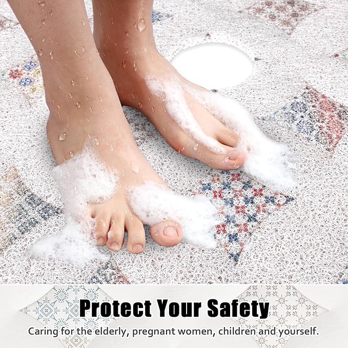 Square Shower Mat Non Slip: 31x31 Inch Extra Large Shower Floor Mat with Drain Hole in Middle - Soft PVC Loofah Bath Mat for Shower - Anti Slip Shower Stall Mat for Elderly and Kids