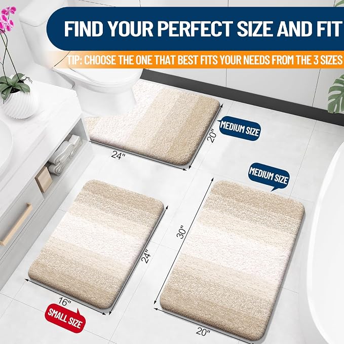 OLANLY Large Bathroom Rugs Mat 45x27, Extra Soft Absorbent Microfiber Bath Rugs, Rubber Backing, Quick Dry, Washable Bath Mats for Bathroom Floor, Tub and Shower, Home Decor Accessories, Light Beige