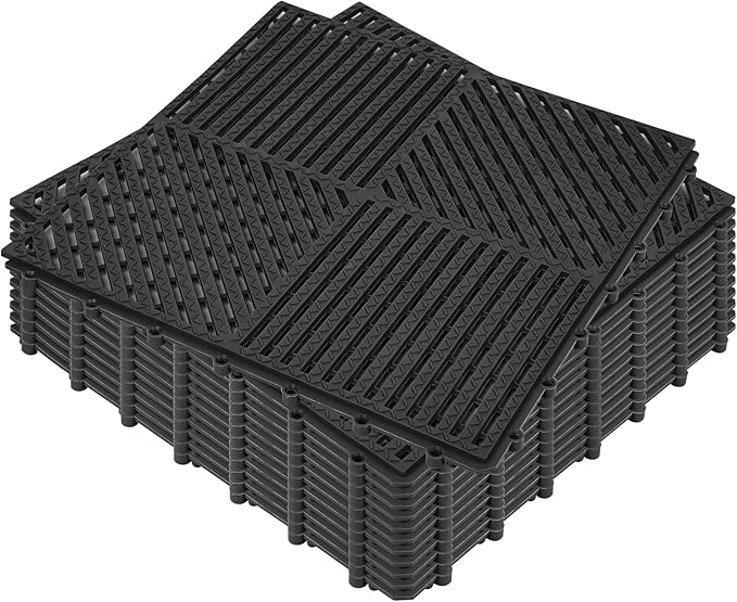 ToLanbbt Modular Interlocking Cushion 12P 11.8" x 11.8" Interlocking Rubber Floor Drain Holes Non-Slip Splicing Drainage Mats for Deck, Shower, Kitchen, Drain Pool, Sauna Bath (Black, Diagonal)