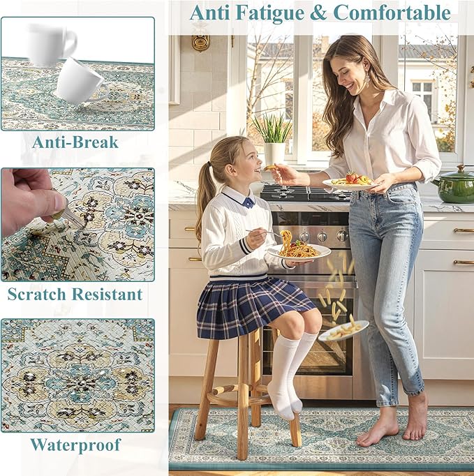 Collive Boho Anti Fatigue Kitchen Mats Sets 2 Piece Non Skid Kitchen Mats for Floor Cushioned Kitchen Rugs and Mats Waterproof Ergonomic Comfort Standing Mat Runner for Kitchen,Home,Office,Laundry