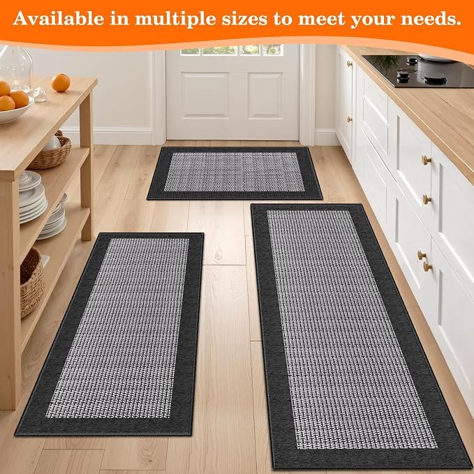 StepRite Kitchen Rugs, Kitchen Mat for Floor, 47"x20" Non-Slip Machine-Washable Commercial Floor Mat, Absorbent Heavy-Duty Rug for Office & Home, Sink Standing Mat, Entryway Carpet, Door Mat, Black