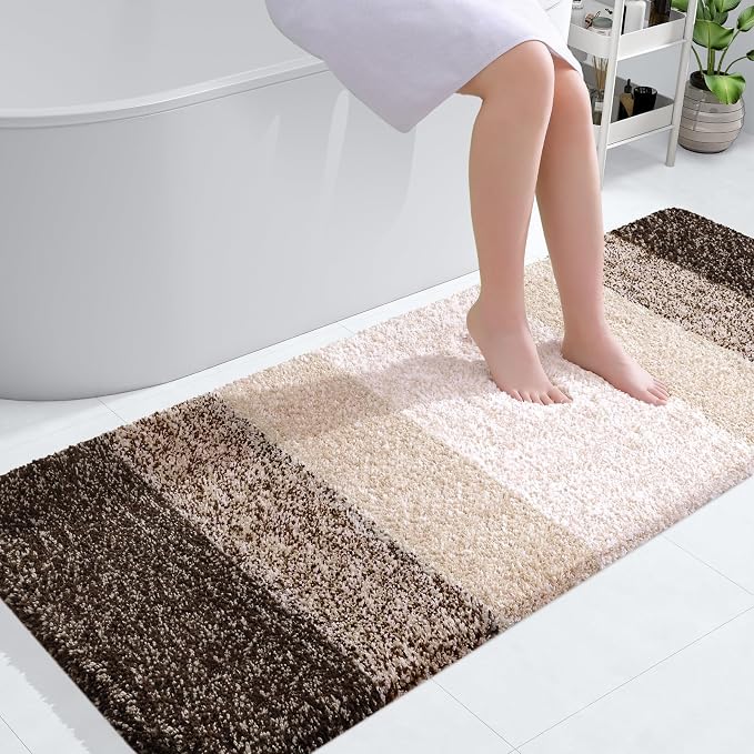 OLANLY Large Bathroom Rugs Mat 54x24, Extra Soft Absorbent Microfiber Bath Rugs, Rubber Backing, Quick Dry, Washable Bath Mats for Bathroom Floor, Tub and Shower, Home Decor Accessories, Light Brown