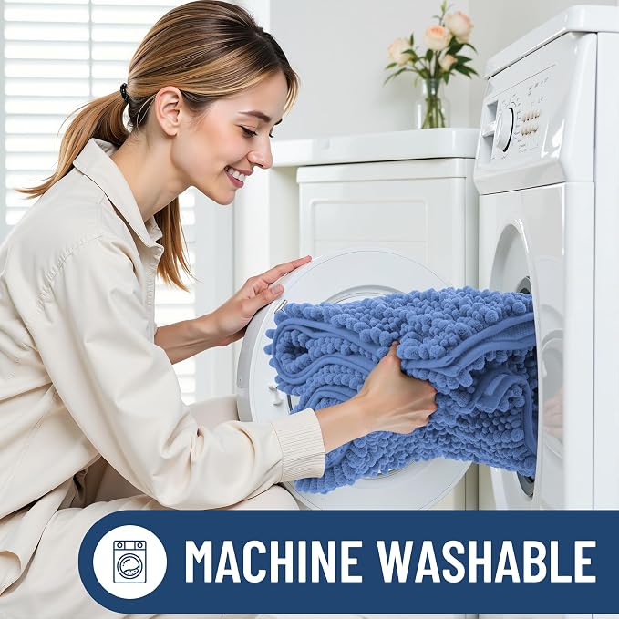 Smiry Bathroom Rugs Mat 24x16, Extra Soft Absorbent Chenille Bath Rugs, Non Slip Rubber Backing Machine Washable Quick Dry Bath Mats for Bathroom Floor, Tub, Shower, Home Accessories, Cornflower Blue