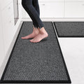eqivei Kitchen Rugs Non Skid Washable Set of 2 PCS, Absorbent Runner Rugs for Kitchen, Farmhouse Weave Floor Mats in Front of Sink, 17.3"x 47"+17.3"x 29" (Inky)