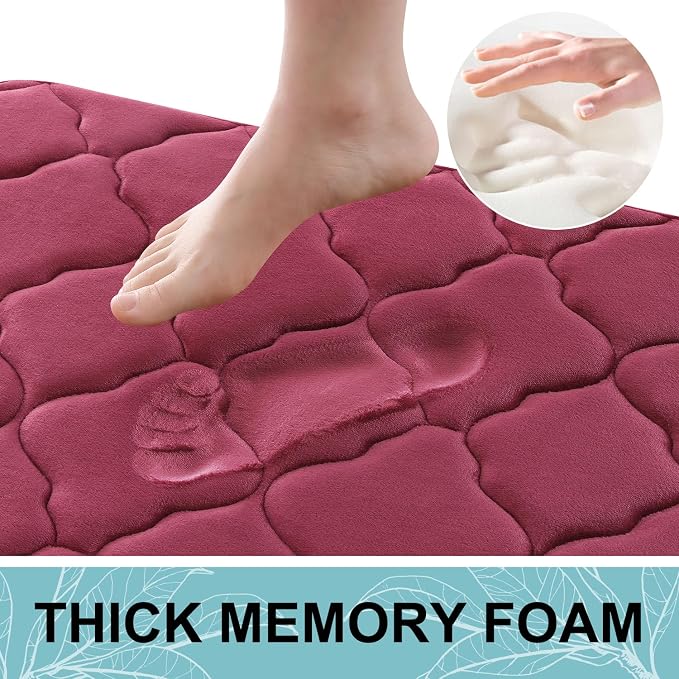 OLANLY Memory Foam Bath Mat Rug 24x16, Ultra Soft and Absorbent Bathroom Rugs, Non-Slip, Comfortable, Machine Washable Bath Carpet for Bathroom Floor, Tub, Shower and Home Decor Accessories, Burgundy