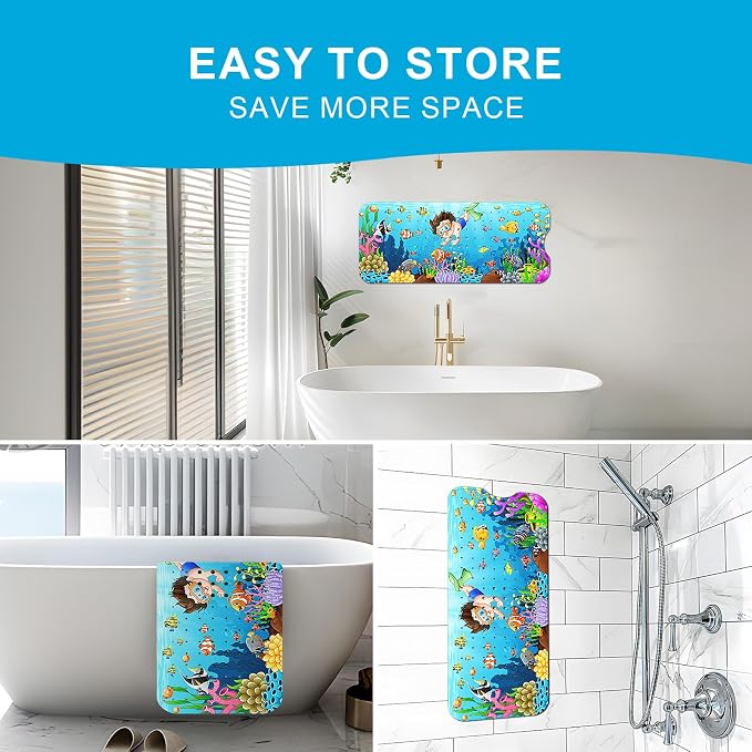 XIYUNTE Baby Bath Mat for Tub Non Slip Kids Bath Mat - 40''x16'' Extra Long Cartoon Bathtub Mat Non Slip Kids Shower Mat Eco-Friendly Toddler Bath Mats with Suction Cups, Machine Washable