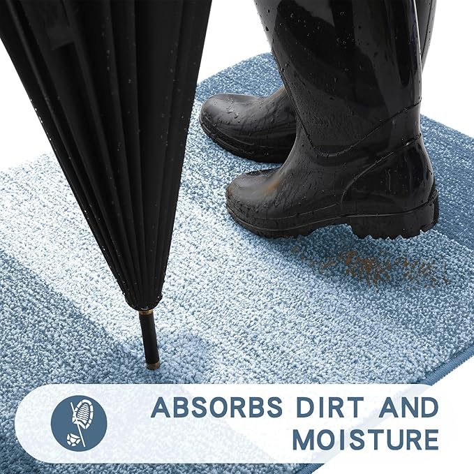 Kitinjoy Indoor Outdoor Door Mat, 59x24 Non-Slip Absorbent Dirt Trapper, Low-Profile Washable Inside Entrance Front Floor Mat, Sturdy Soft Entry Doormats for Entryway, Light Blue