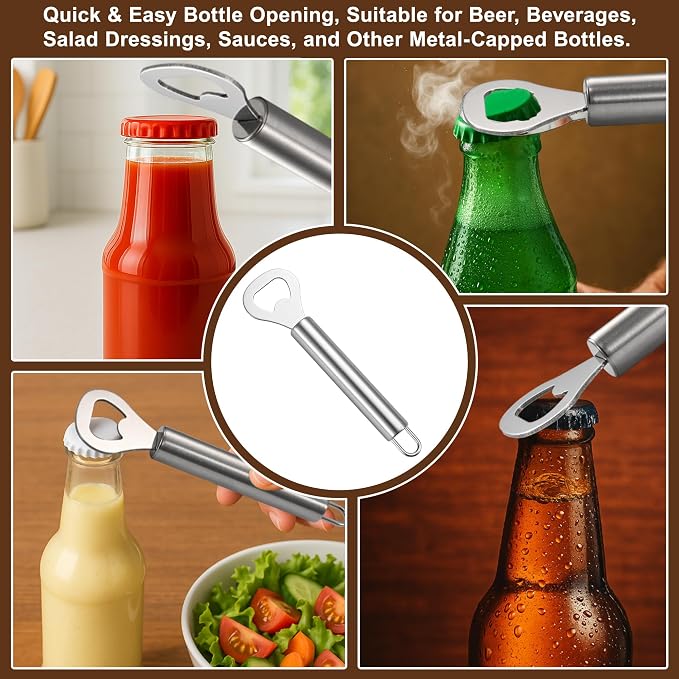 Silver 2-Pack Stainless Steel Lever Bottle Opener – Quick & Easy Bottle Opening, Suitable for Beer, Beverages, Salad Dressings, Sauces, and Other Metal-Capped Bottle