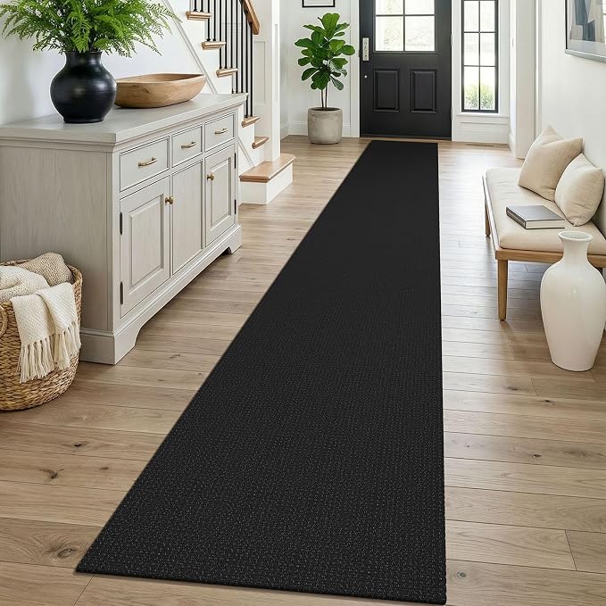 KOZYFLY Black 2x16 Runners Rugs for Hallway, Extra Long Washable Runner Rug, Woven Non Slip Kitchen Runner, Cotton Entryway Rug, Floor Carpet for Entry, Aisle, Hall, Black/Dark Grey