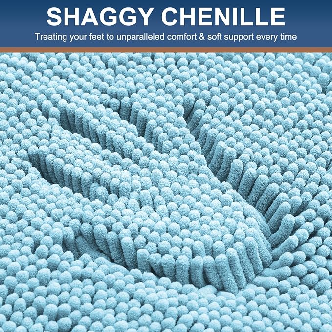 Smiry Luxury Chenille Bathroom Rugs 36x24, Extra Soft and Absorbent Shaggy Bath Mat, Machine Washable, Non-Slip Plush Carpet Runner for Tub, Shower, and Floor, Home Decor Accessories, Sky Blue