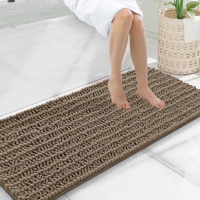 Smiry Bathroom Rugs Mat 47x20, Extra Soft Absorbent Chenille Bath Rugs, Non Slip Rubber Backing Machine Washable Quick Dry Bath Mats for Bathroom Floor, Tub, Shower, Home Decor Accessories, Camel