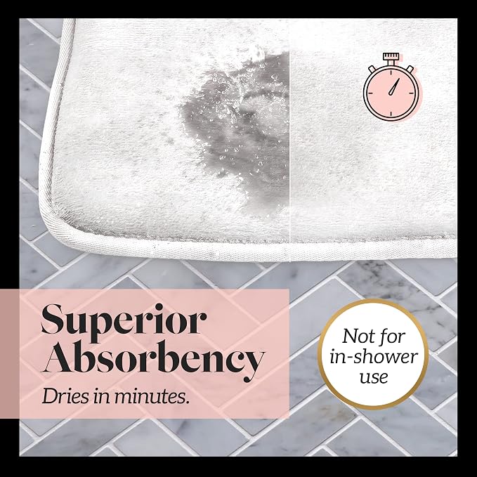Memory Foam Bath Mat Non Slip Absorbent Super Cozy Velvet Bathroom Rug Carpet (22 inches X 42 inches, White)
