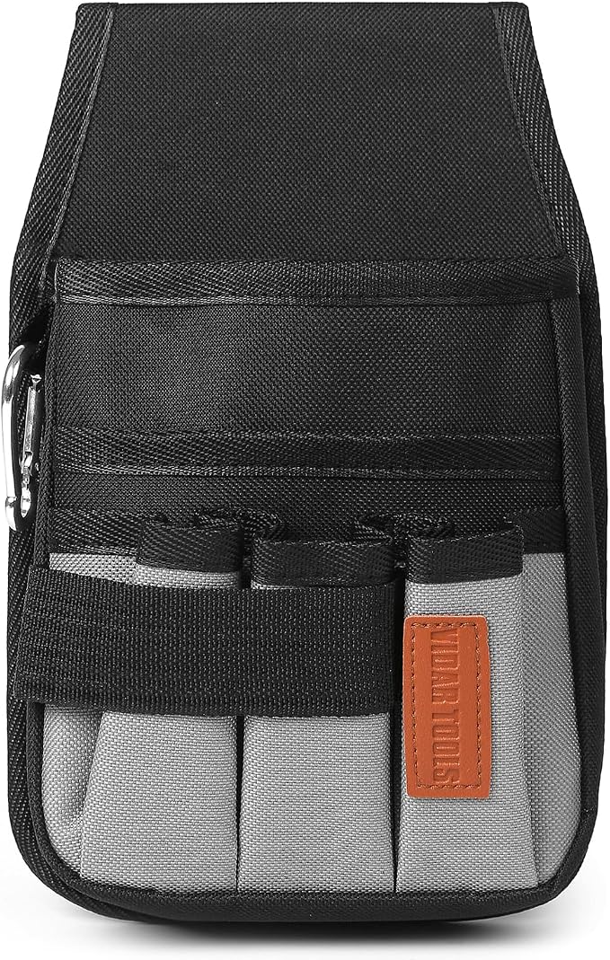 VIDAR TOOLS Small Tool Pouch with Belt Clip,Tool Belt Pouches,Electrician Tool Pouch.Mini Organizer Pocket Attachment for Tool Belt,5 Pockets and Heavy-Duty Metal Belt Clip Attachment.…