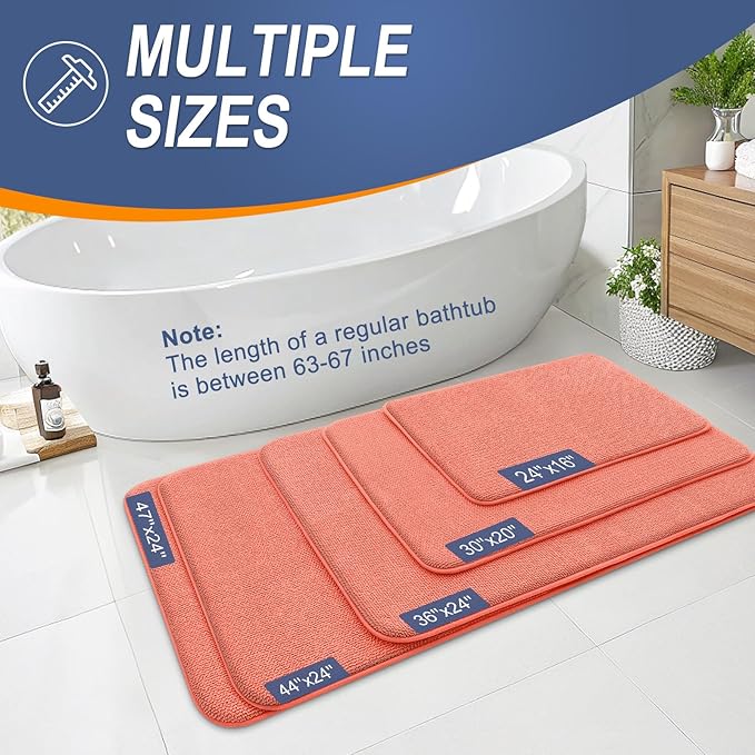 OLANLY Thick Memory Foam Small Bathroom Rugs 24x16, Extra Soft Absorbent Bathroom Mat, Quick Dry Bath Mat, Non-Slip, Machine Washable Carpet for Bathroom, Tub and Shower, Home Decor Accessories, Coral