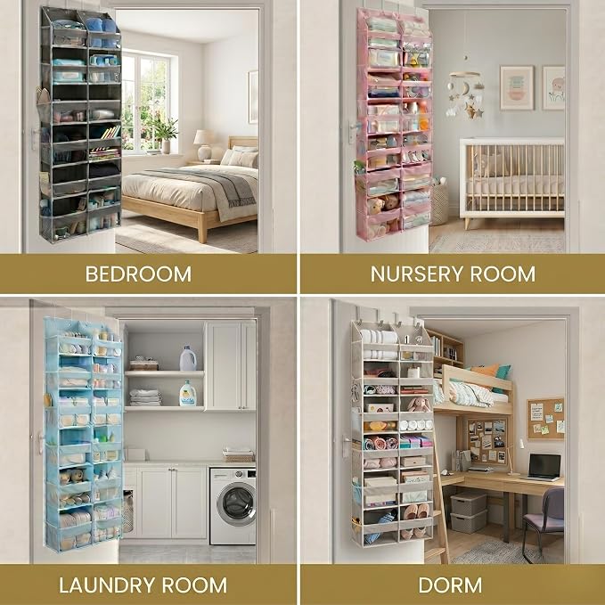 HOMELUX THEORY UPGRADED 6 Tiers Over The Door Organizer Hanging - 100D EXTRA THICK & 50lbs HUGE CAPACITY, 12 Side Mesh Pockets Over The Door Shoe Organizer, Hanging Closet Organizer (Transparent, XL)