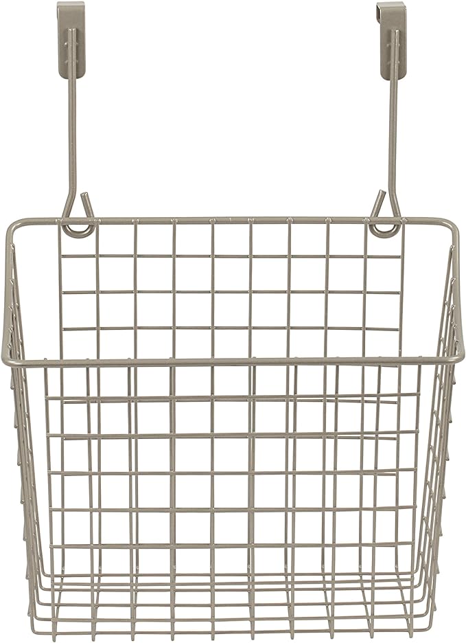 Spectrum Grid Over the Cabinet Wire Storage Basket Large (Satin Nickel Powder Coat) - Organizer for Bathroom, Kitchen, Under Sink, Pantry, Hair Tools, & More (Pack of 2)