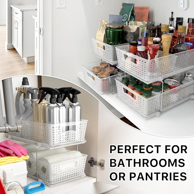 Simple Houseware 2 Tier Bathroom Organizer Tray Pull-Out Sliding Drawer/Under-Sink Storage, Clear