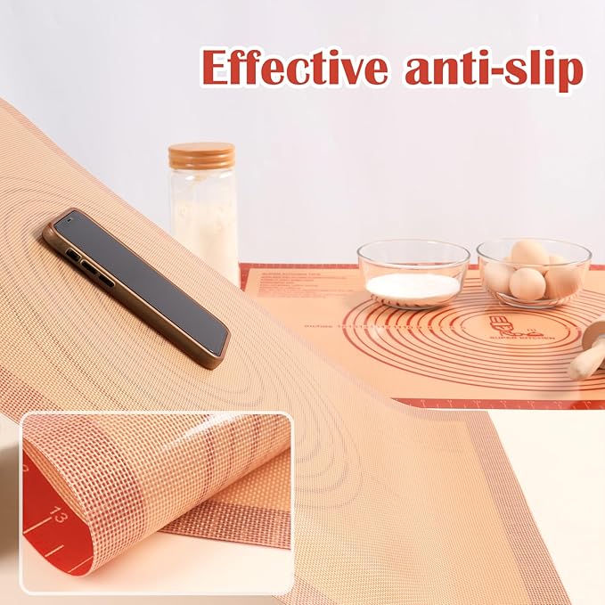 Non-slip Silicone Pastry Mat Extra Large with Measurements 36''By 24'' for Baking Mat, Counter/Dough Rolling/Oven Liner/Fondant/Pie Crust（Red） (Pack of 2)