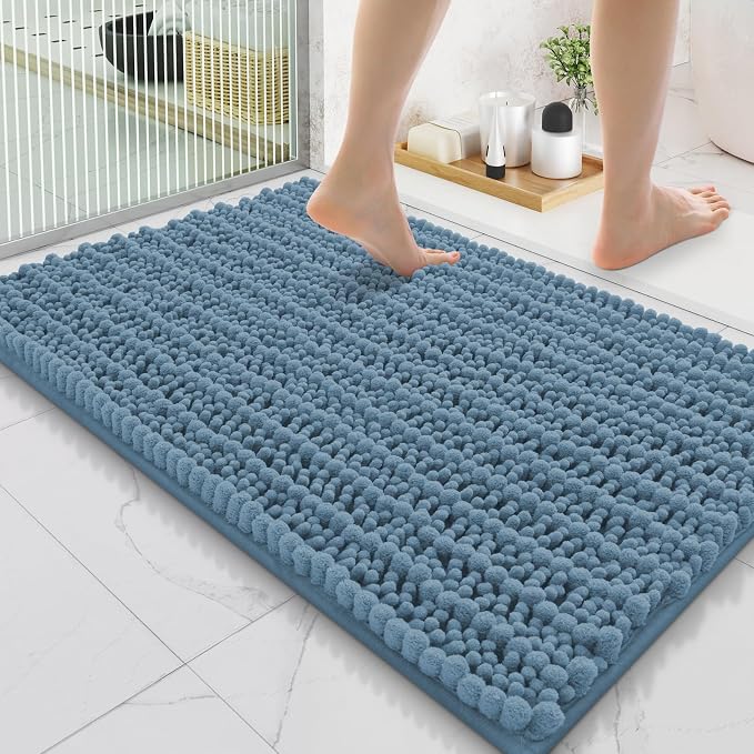 Smiry Bathroom Rugs Mat 35x24, Extra Soft Absorbent Chenille Bath Rugs, Non Slip Rubber Backing Machine Washable Quick Dry Bath Mats for Bathroom Floor, Tub, Shower, Home Accessories, Grayish Blue