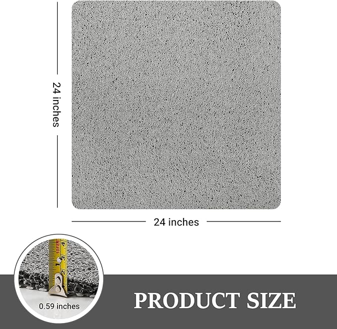 LuxStep Shower Mat Bathtub Mat,24x24 inch, Non-Slip Bath Mat with Drain, Quick Drying PVC Loofah Bathmat for Tub,Shower,Bathroom (Phthalate Free,Grey)