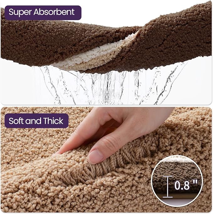 DEXI Bathroom Rugs 32x20, Absorbent Extra Soft Plush Microfiber Bath Mat for Bathroom, Non Slip Washable Bathmat Quick Dry for Shower Floor, Sink, Tub, Laundry Room, Brown and Dark Beige
