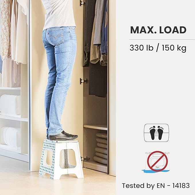 Vigar Compact Folding Step Stool - 12-1/2 Inch Foldable Step Stool for Adults, Lightweight Portable Stool with Handle, Non Slip Step Stool, Space-Saving Stool up to 330 lb - Geometric Body