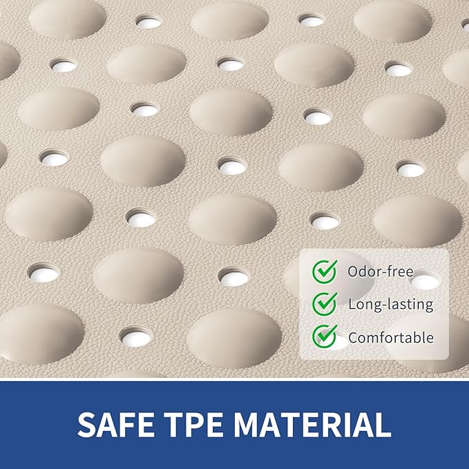 OTHWAY Non Slip Bathtub Mat, 31"x 19" TPE Bath Mat for Tub with Drain Holes and Suction Cups, Anti-Slip Mats for Kids Baby Elderly Bathroom (Apricot)