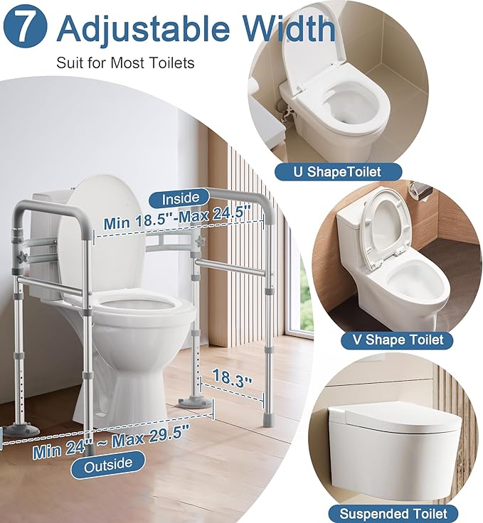 HOMLAND Toilet Safety Rails for Seniors, Adjustable Height & Width 350lb Toilet Handles for Elderly and Disabled, Foldable Toilet Safety Frame, Fit Any Toilet