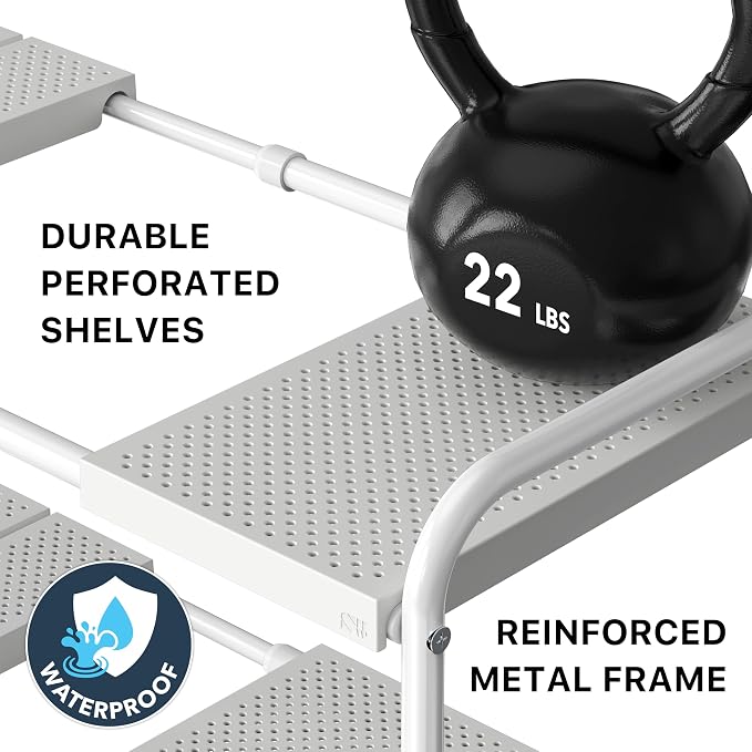 Simple Houseware Under Sink 2 Tier Expandable Heavy Duty Metal Shelf Organizer Rack, White (Expand from 15 to 25 inches)